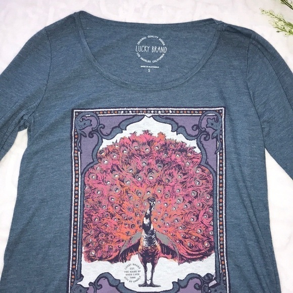 LUCKY BRAND Peacock Long Sleeve Graphic Tee Sm - Picture 3 of 8